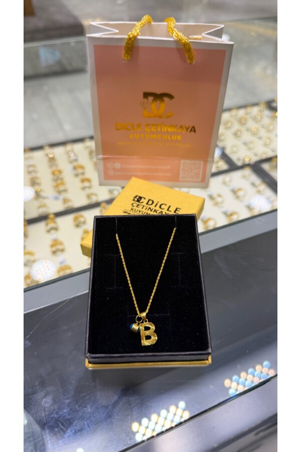 14 ayar harfli göz boncuklu zincir